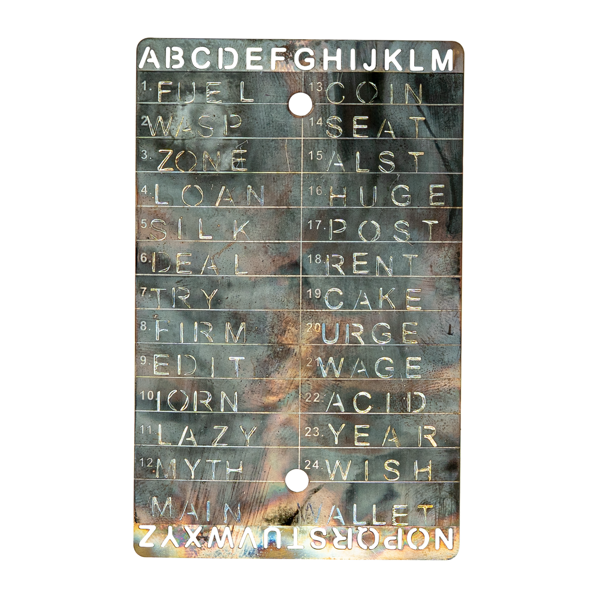 The same engraved Crypto Seed Bank card after heat exposure