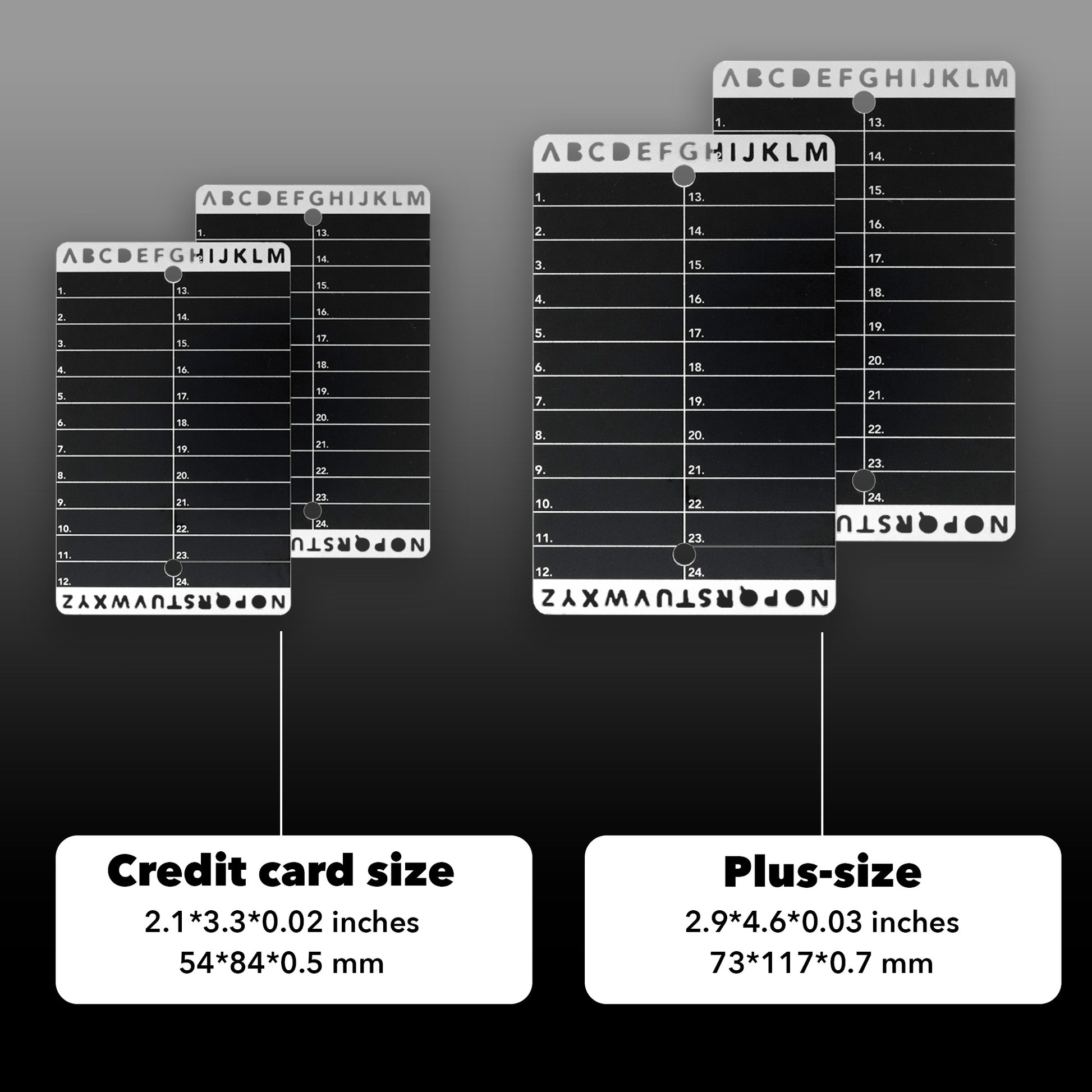Crypto Seed Bank cards available in credit card and plus sizes for secure seed storage