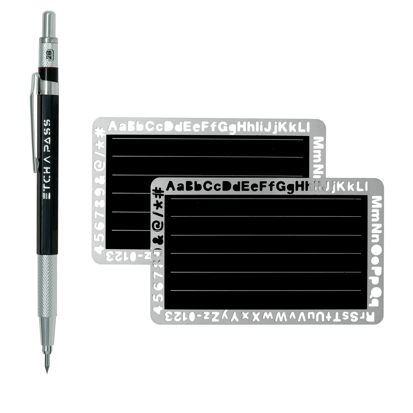 EtchPass stainless steel cards and engraving pen for secure password and seed storage