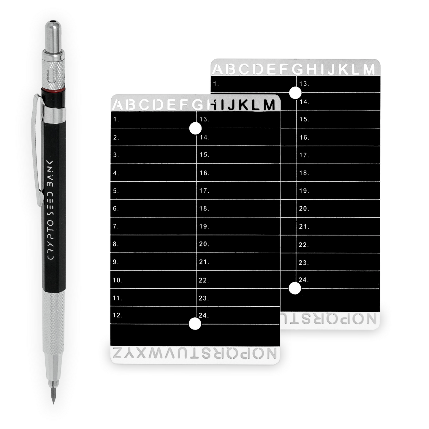 Crypto Seed Bank - Archiviazione di frasi di semi - Incisione facile e precisa per il backup del portafoglio Bitcoin - Incidi 48 parole - per portafogli hardware Ledger Nano e Trezor One 