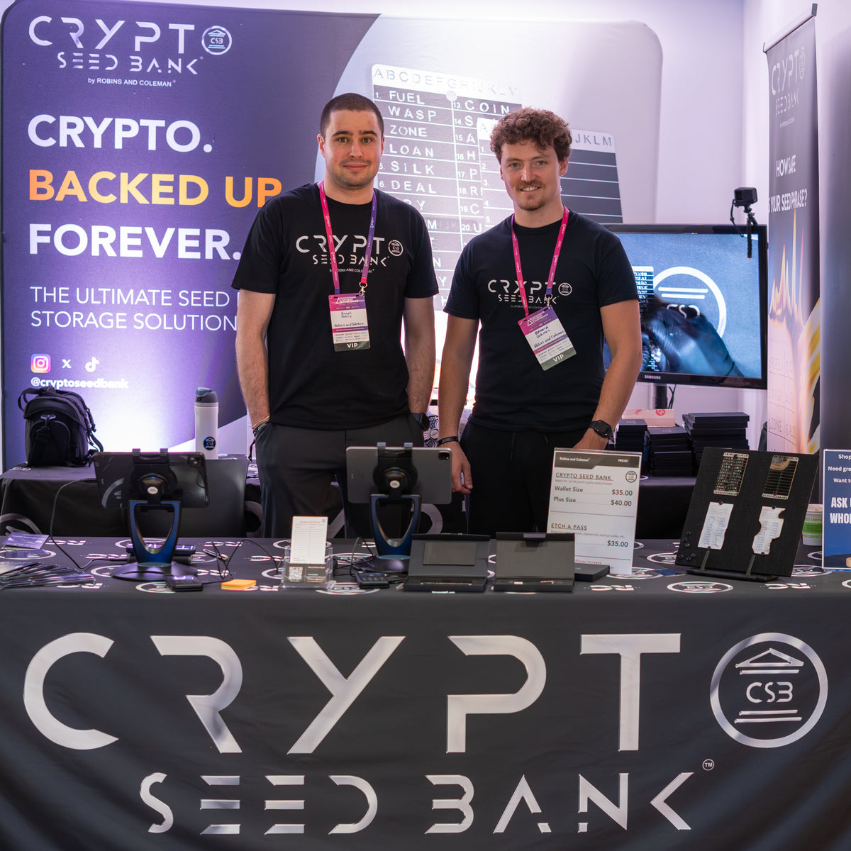 Emmet Robins and Edward Coleman at the Crypto Seed Bank™ booth at the Blockchain Futurist Conference.