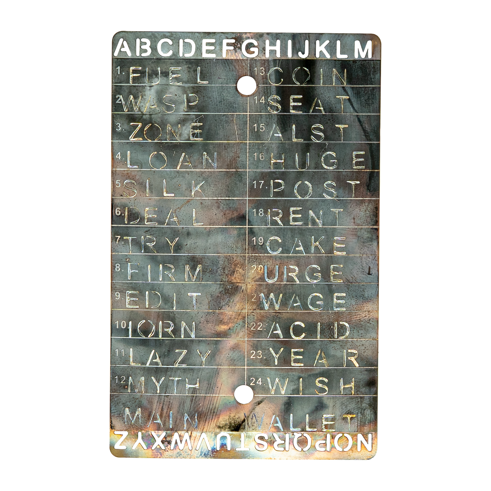 The same engraved Crypto Seed Bank card after heat exposure