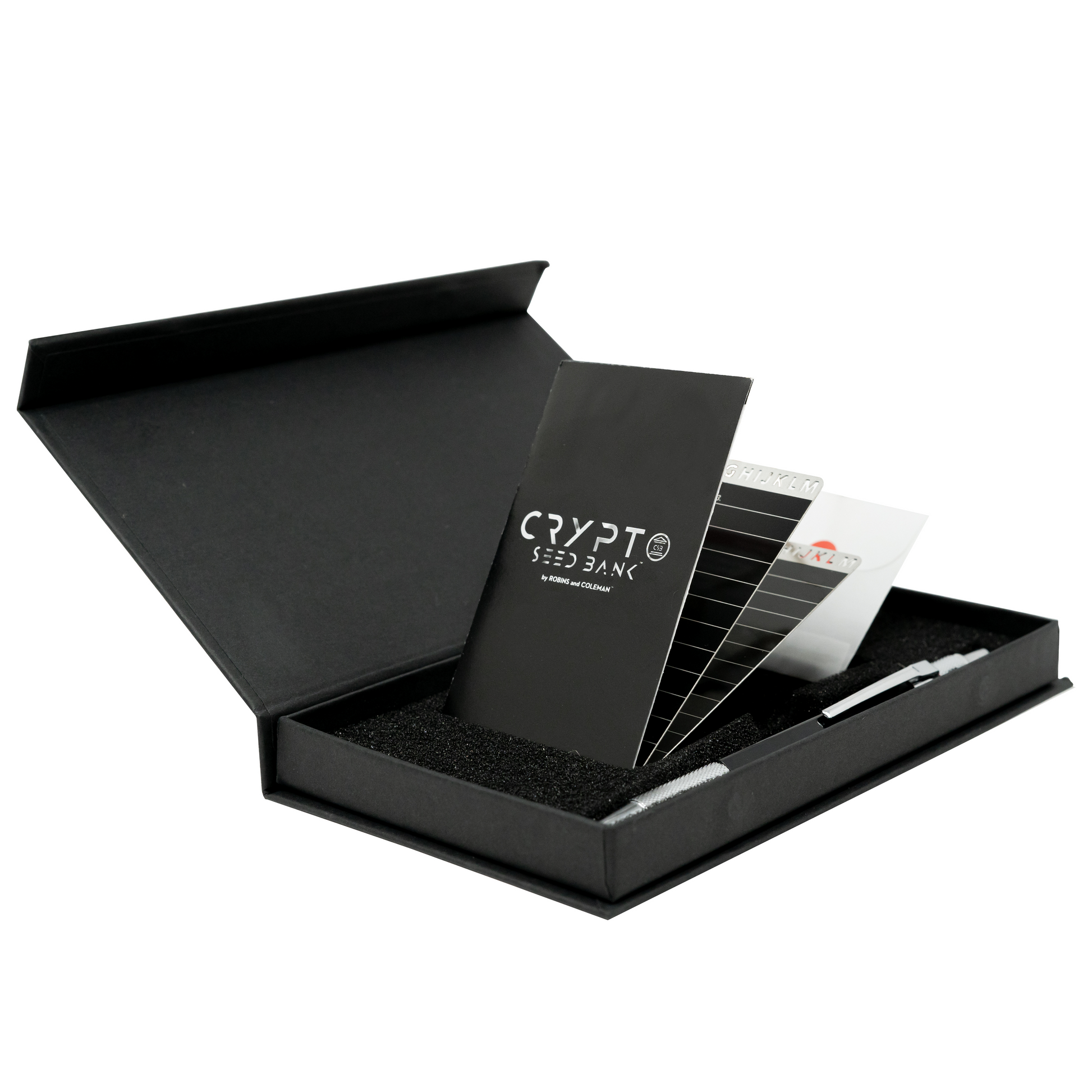 Crypto Seed Bank in product box - Cold wallet crypto - side facing