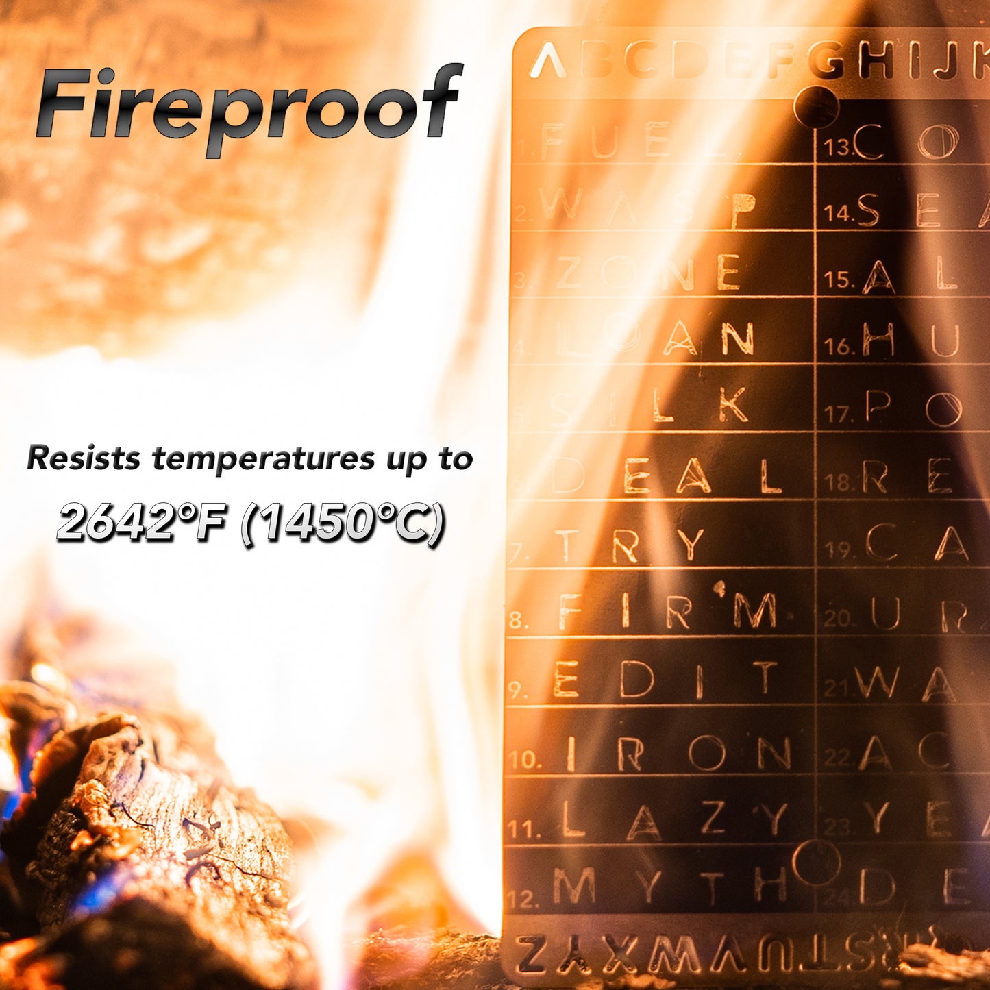 Crypto Seed Bank in a fire - Cold wallet crypto - front facing